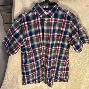 Plaid short sleeve button down shirt- size Medium